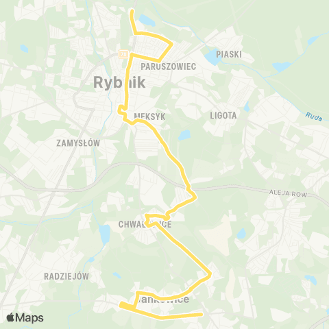 Komunikacja Miejska Rybnik Rybnik Śródmieście Plac Wolności 2 - Jankowice G.S. map