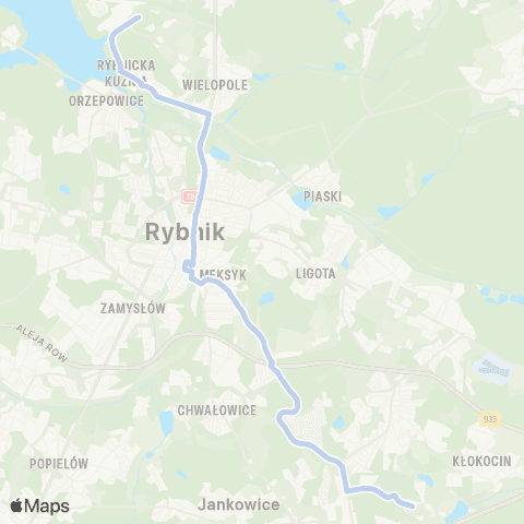 Komunikacja Miejska Rybnik Rybnik Boguszowice Osiedle Pętla - Rybnik Rybnicka Kuźnia Chłodnie Pętla map