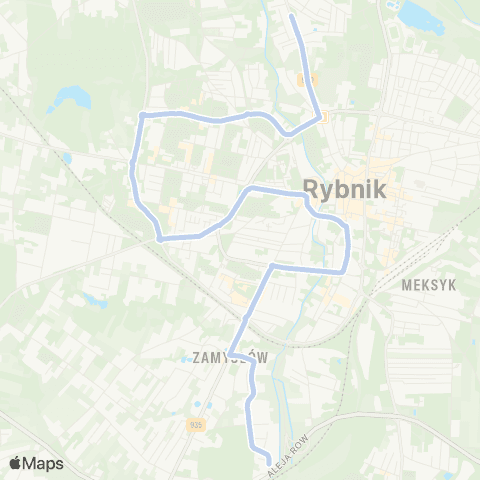 Komunikacja Miejska Rybnik Rybnik Śródmieście Sąd - Rybnik Zamysłów Dolna Mostek map