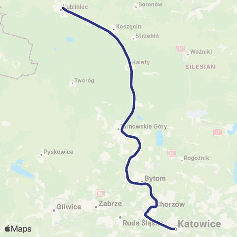 Koleje Śląskie Lubliniec — Bytom — Chorzów map