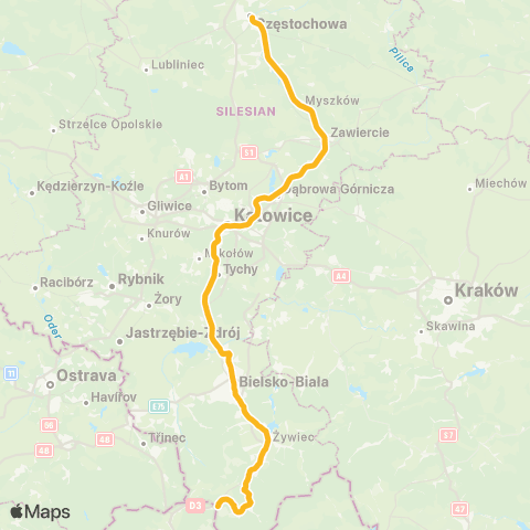 Koleje Śląskie Katowice — Bielsko-Biała — Zwardoń map