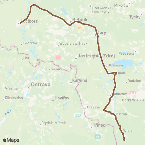 Koleje Śląskie Racibórz — Rybnik — Skoczów — Wisła map