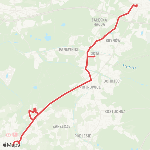 Koleje Śląskie Katowice — Rybnik — Racibórz (Zastępcza Komunikacja Autobusowa) map