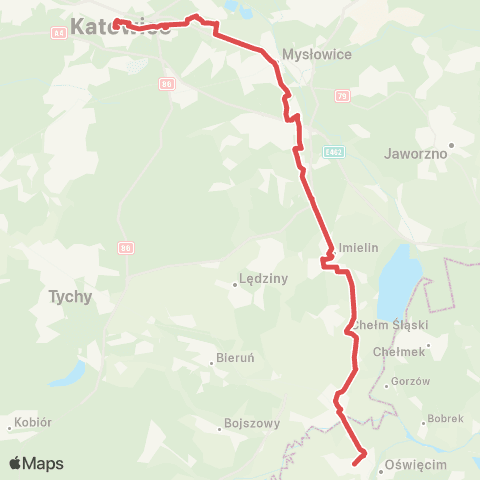 Koleje Śląskie Mysłowice — Oświęcim (Zastępcza Komunikacja Autobusowa) map