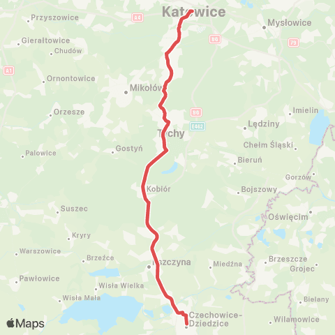 Koleje Śląskie Skoczów — Goleszów — Cieszyn (Zastępcza Komunikacja Autobusowa) map