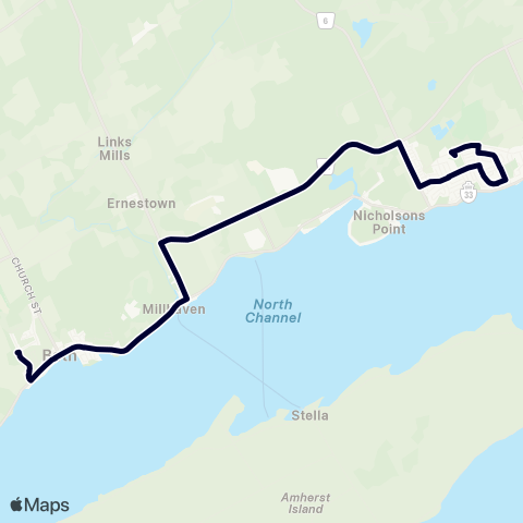 Kingston Transit Loyalist Link - Bath-Amherstview map
