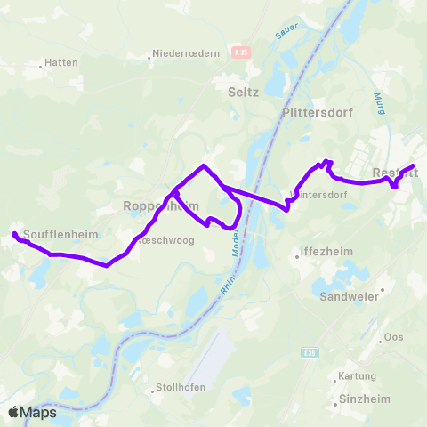 KVV Centre de secours (Soufflenheim) ↔︎ Rastatt Bf map