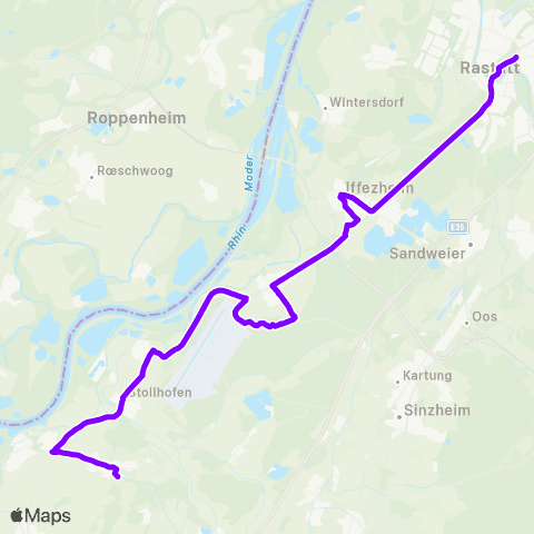 KVV Schwarzach (Bd) Bf ↔︎ Rastatt Bf map
