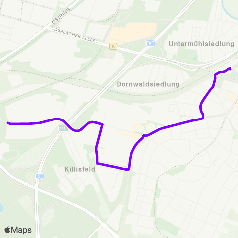 KVV Tiefbauamt (Durlach) ↔︎ Durlach Bf map