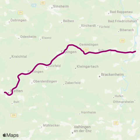 KVV Albtalbahnhof (Karlsruhe) ↔︎ Öhringen-Cappel map