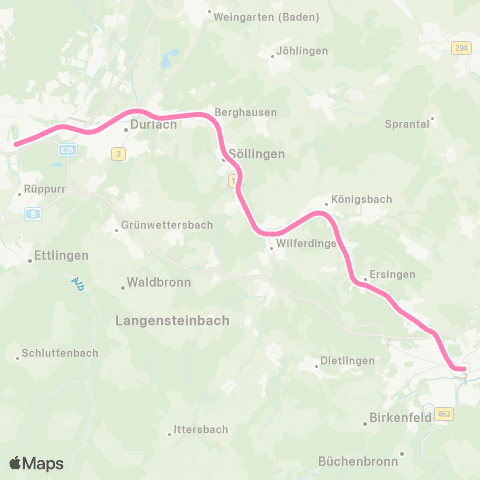 KVV Badepark (Wörth) ↔︎ Pforzheim Hbf map