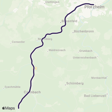 KVV Kurpark (Bad Wildbad) ↔︎ Pforzheim Hbf map