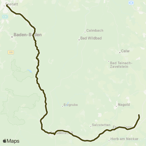 KVV S8 Freudenstadt Hbf ↔︎ Tullastr. map