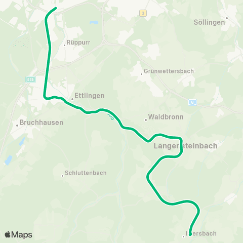 KVV S12 EILZUG Karlsruhe Rheinhafen ↔︎ S12 EILZUG Ittersbach Rathaus map