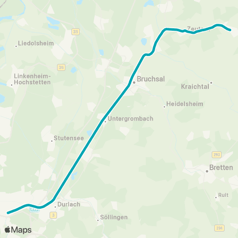 KVV Karlsruhe Hbf ↔︎ Odenheim map