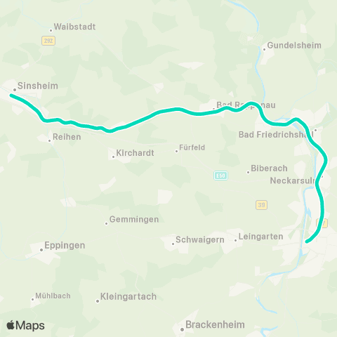 KVV Heilbronn Hbf ↔︎ Sinsheim (Elsenz) Hbf map
