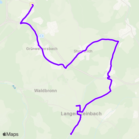 KVV Klinikum (Langensteinbach) ↔︎ Zündhütle (Durlach) map