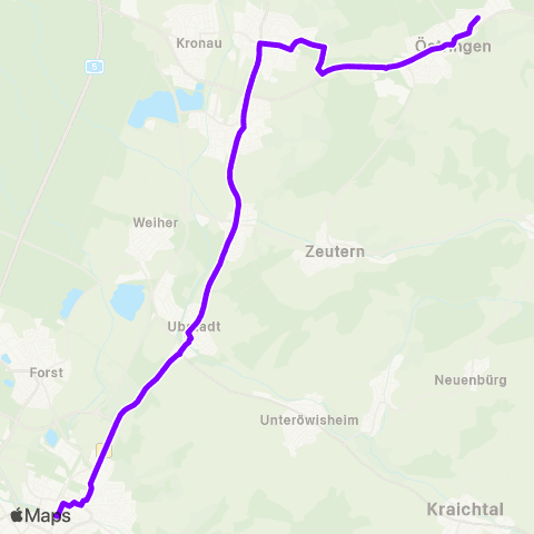 KVV Mingolsheim Bf ↔︎ Mühlhausener str. (Östringen) map