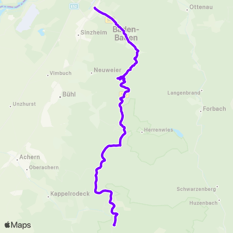 KVV Ruhestein (Nationalparkzentrum) ↔︎ Baden-Baden Bf map