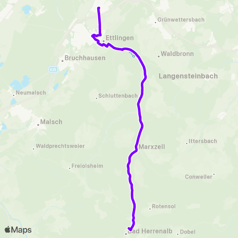 KVV S E V Rüppurr ↔︎ S E V Ettlingen map