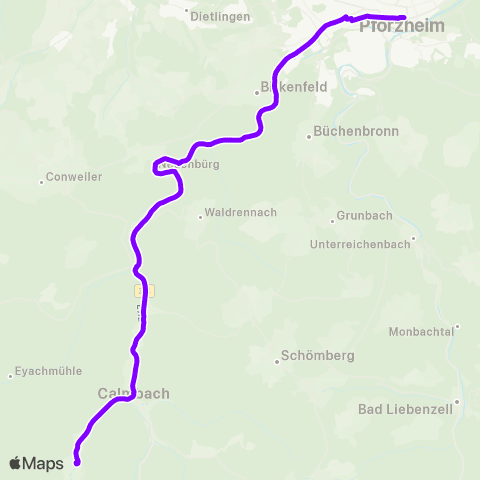 KVV S E V Bad Wildbad ↔︎ S E V Pforzheim map