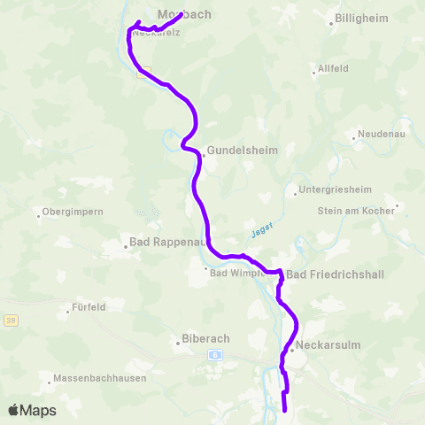 KVV Hans-Rießer-str. (Heilbronn) ↔︎ Bad Friedrichshall Hbf map