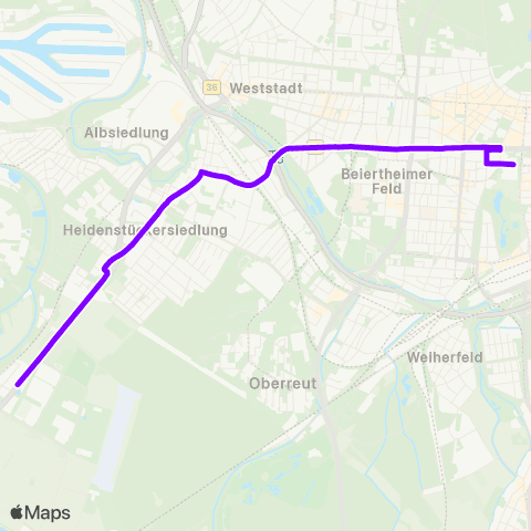 KVV H Hotel-Shuttle 1 ↔︎ 12 Entenfang map