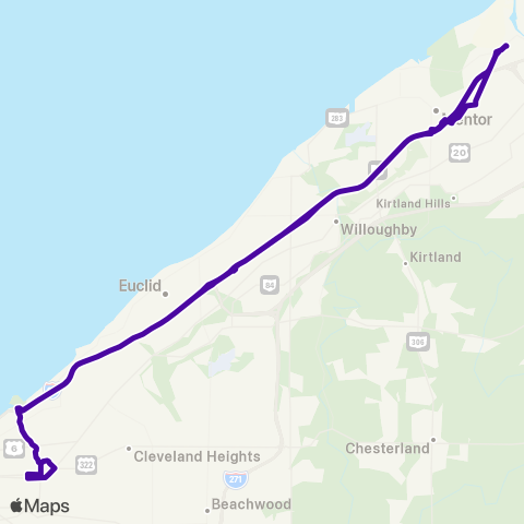 Laketran Painesville-Mentor-Wickliffe-Univ Circle map