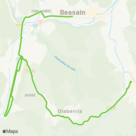 Lurraldebus Beasain↔Olaberria↔Lazkao map