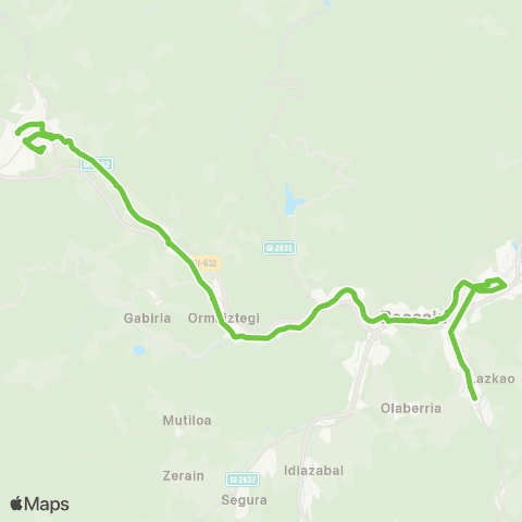Lurraldebus Lazk↔Ordi↔Beas↔Orma↔Ezki↔Zumarraga (Ospitalea) map