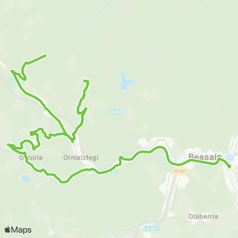 Lurraldebus Gabiria↔Ormaiztegi↔Itsaso↔Ezkio↔Zumarraga map