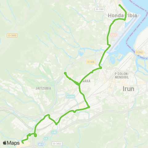 Lurraldebus Hondarribia↔Irun (CC Txingudi Merkatalgunea) map