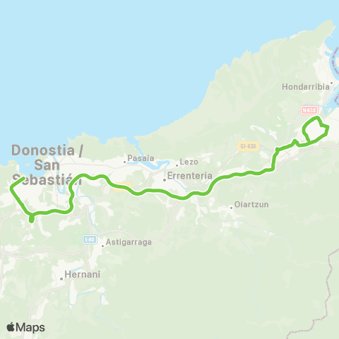 Lurraldebus Irun↔Donostia (Ap-8) map