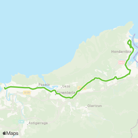 Lurraldebus Hondarribia↔Irun↔Errenteria↔Donostia (N-I) map