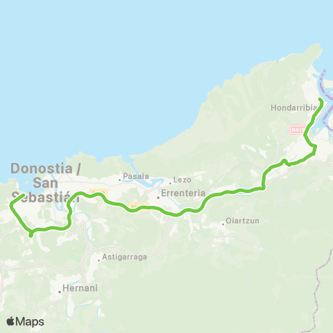 Lurraldebus Hondarribia (Ama Guadalupekoa)↔Aireportua map