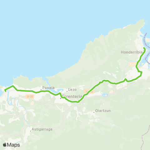 Lurraldebus Hondarribia↔Irun↔Errenteria↔Pasaia↔Donostia (N-I) map