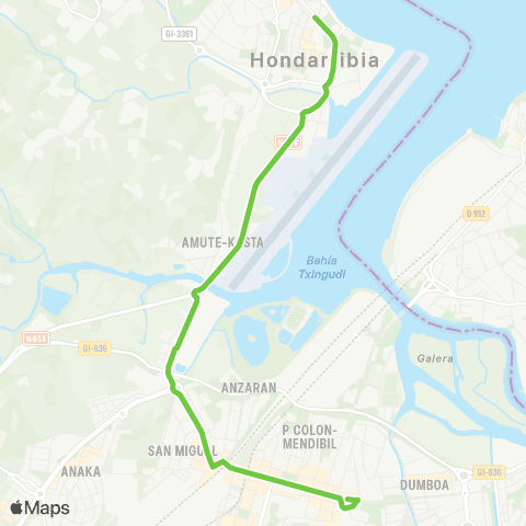 Lurraldebus Hondarriba↔Irun map