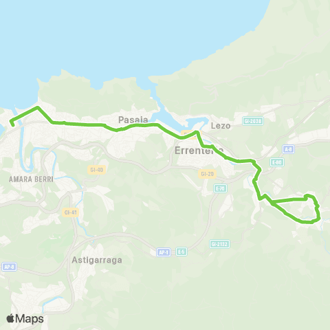 Lurraldebus Oiartzun↔Errenteria↔Pasaia↔Donostia (N-I) map