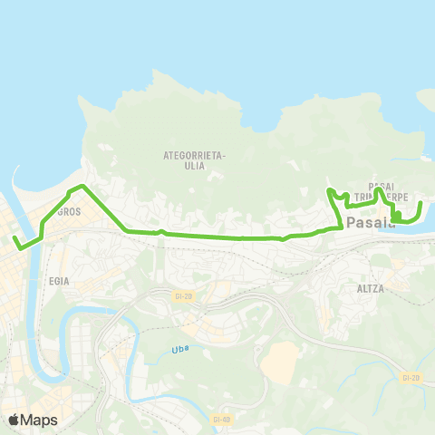 Lurraldebus P. San Pedro (Trintxerpe)↔Donostia map