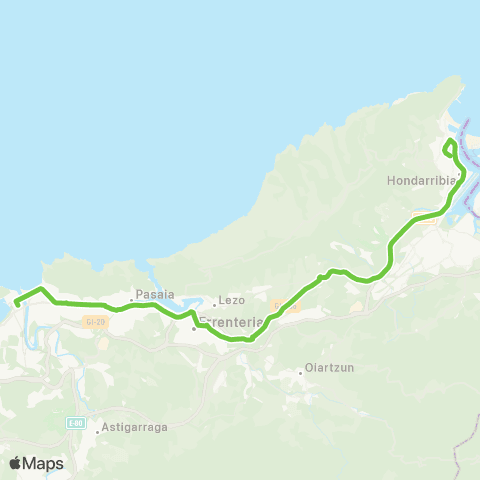 Lurraldebus Hondarribia↔Irun↔Errenteria↔Pasaia↔Donostia map