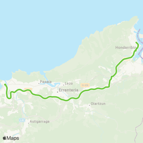 Lurraldebus Hondarribia (Aireportua)↔Donostia (Ap-8) map