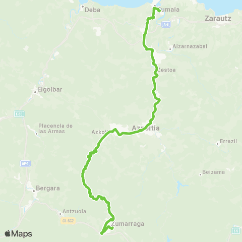 Lurraldebus Zumaia↔Zestoa↔Azpeitia↔Azkoitia↔Urretxu↔Zumarraga map