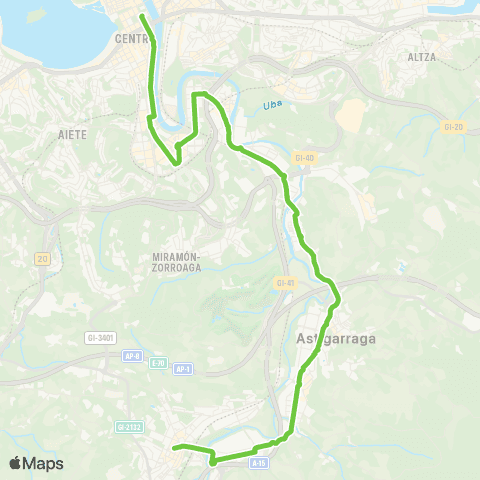 Lurraldebus Hernani↔Astigarraga↔Donostia (Martutenetik) map