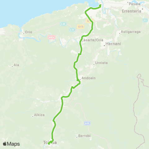 Lurraldebus Tolosa↔Donostia (Herriz Herri) map