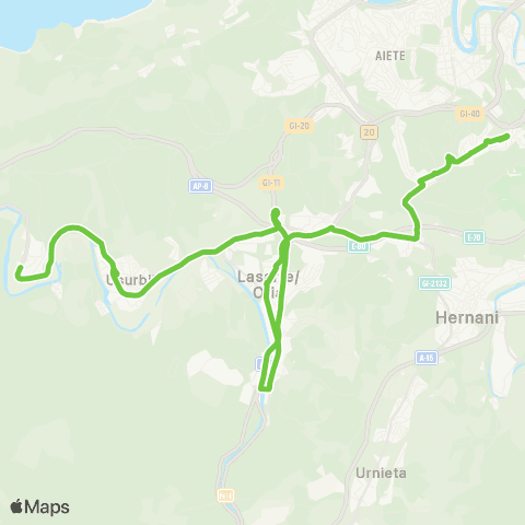 Lurraldebus Usurbil↔Lasarte-Oria↔Donostiako Ospitaleak map