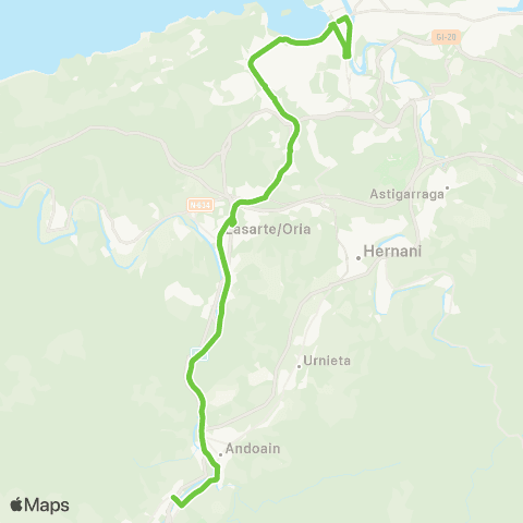 Lurraldebus Andoain↔Lasarte-Oria↔Donostia (Antiguatik) map
