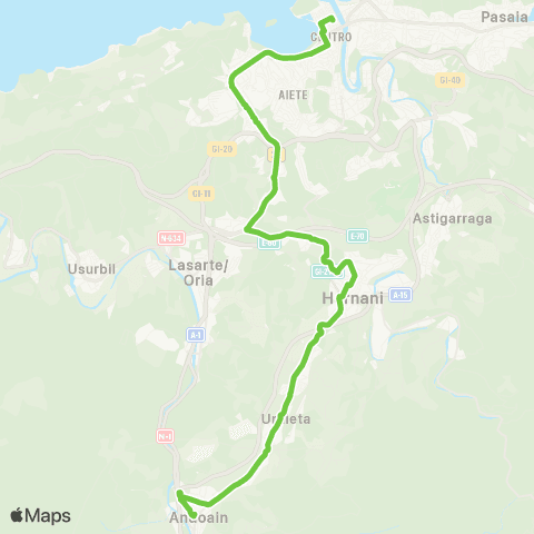 Lurraldebus Andoain↔Urnieta↔Hernani↔Donostia map
