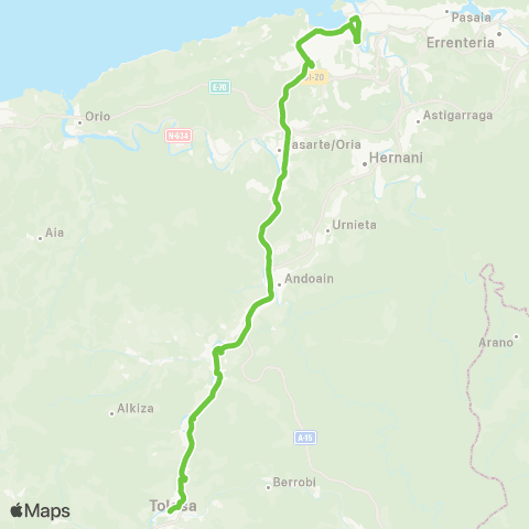 Lurraldebus Tolosa↔Donostia (Zuzenekoa / Directo) map