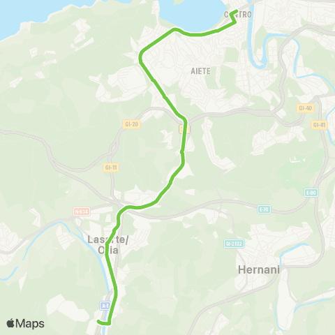 Lurraldebus Lasarte-Oria↔Donostia map