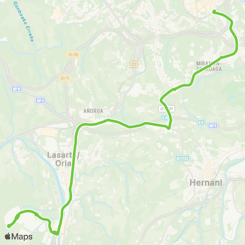 Lurraldebus Donostia↔Eskuzaitzeta map